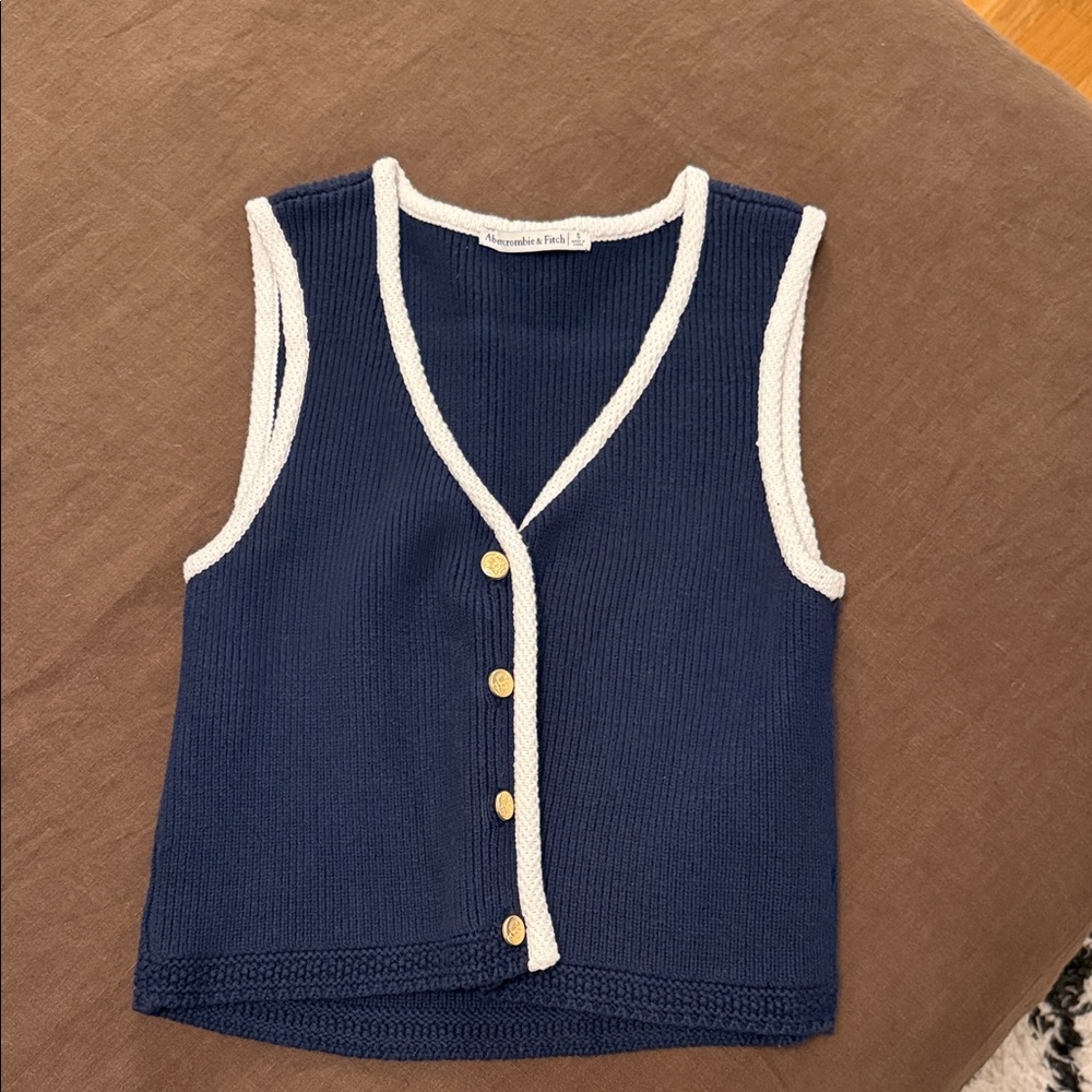 Abercrombie & Fitch Navy Blue and White Knit Vest